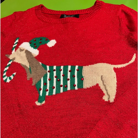 S Dachsund Wiener Dog Christmas Sparkle Sweater candy cane stripes holiday - Picture 4 of 5